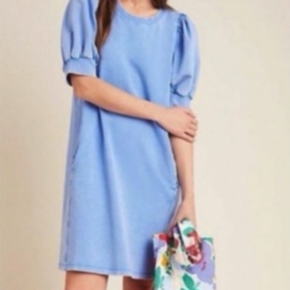 Forever 21 Blue puff sleeve midi dress